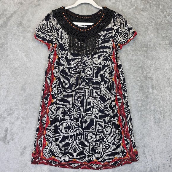 Floreat Dress Womens Small Embroidered Crochet Beaded Fringe Boho Anthropologie - Picture 1 of 12